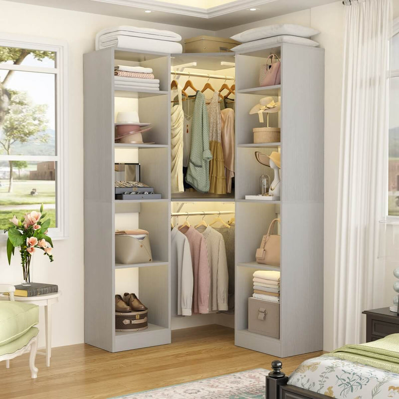 100 Inch L Shaped Closet Organizers and Storage System with Drawers and Corner Closet