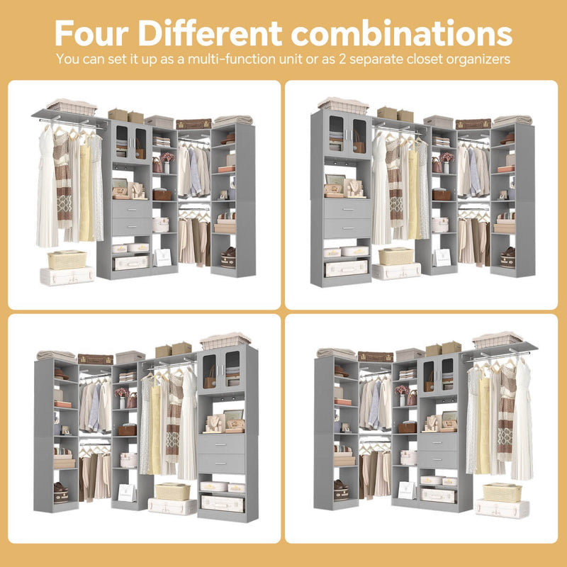 100 Inch L Shaped Closet Organizers and Storage System with Drawers and Corner Closet