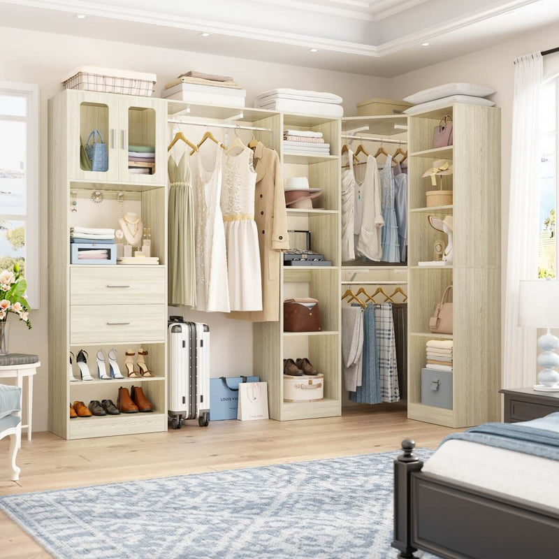 100 Inch L Shaped Closet Organizers and Storage System with Drawers and Corner Closet