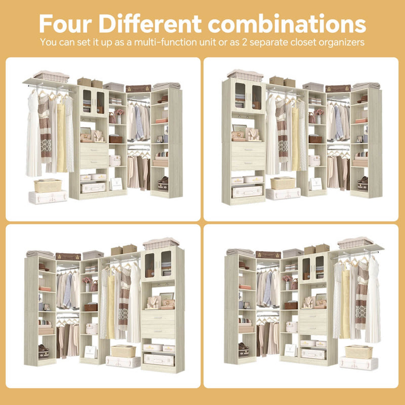 100 Inch L Shaped Closet Organizers and Storage System with Drawers and Corner Closet