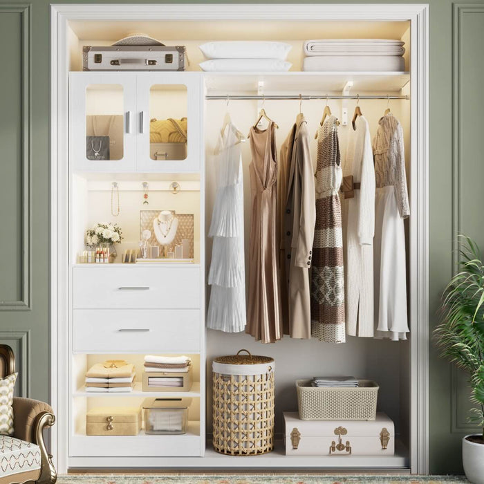 100 Inch L Shaped Closet Organizers and Storage System with Drawers and Corner Closet