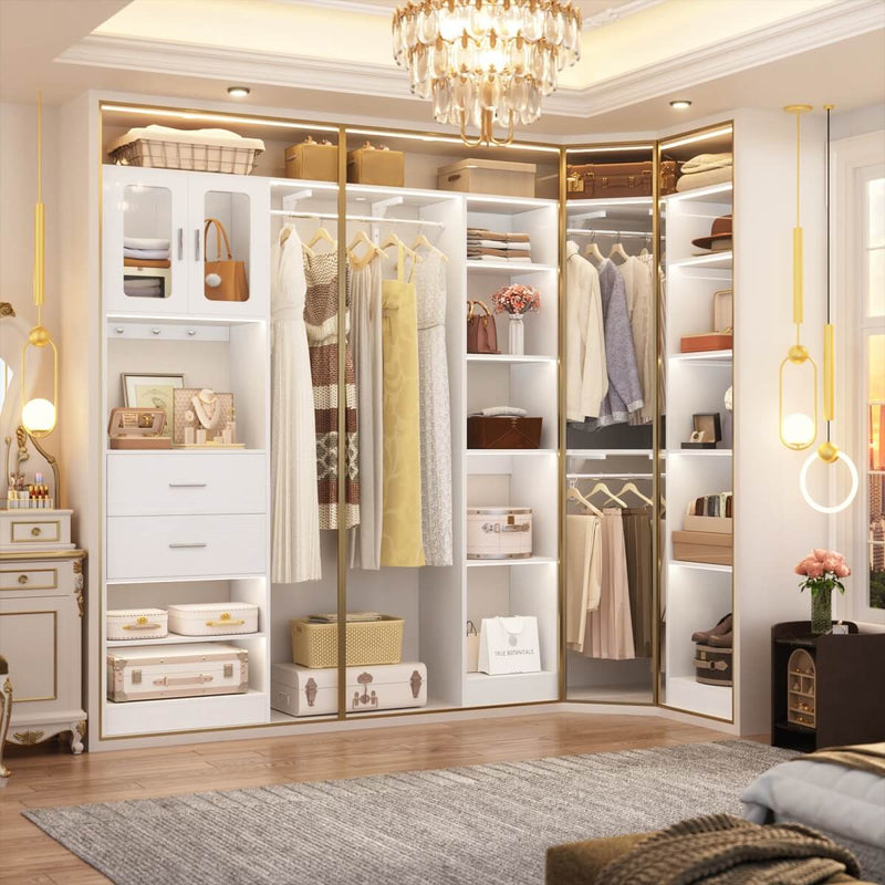100 Inch L Shaped Closet Organizers and Storage System with Drawers and Corner Closet