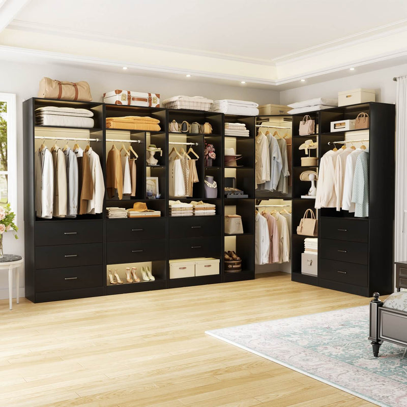 Heavy Duty Closet Organizer System 5-Piece Set, with 10 Drawers & 6 Hanging Rods