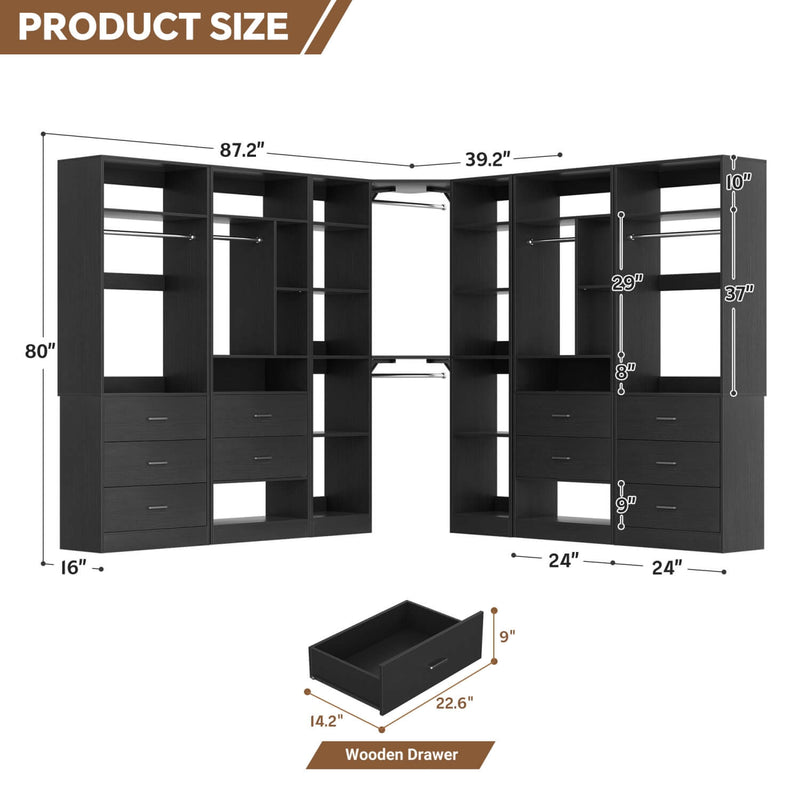 Heavy Duty Closet Organizer System 5-Piece Set, with 10 Drawers & 6 Hanging Rods