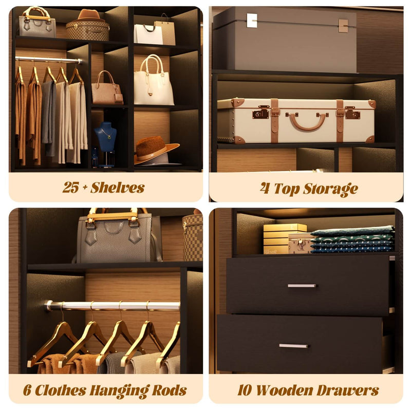 Heavy Duty Closet Organizer System 5-Piece Set, with 10 Drawers & 6 Hanging Rods
