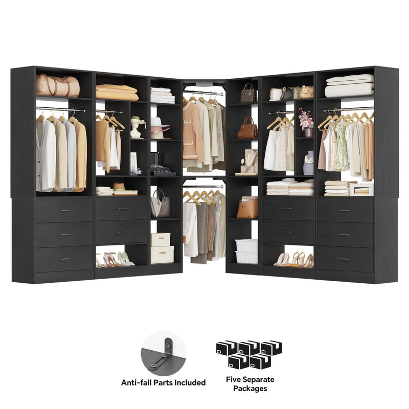 Heavy Duty Closet Organizer System 5-Piece Set, with 10 Drawers & 6 Hanging Rods