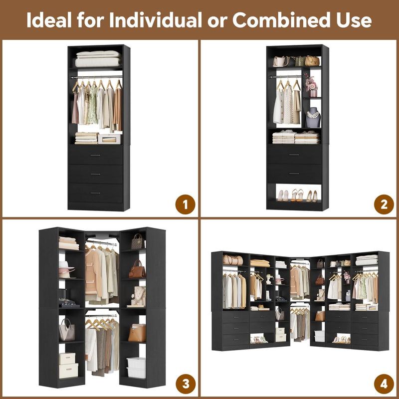 Heavy Duty Closet Organizer System 5-Piece Set, with 10 Drawers & 6 Hanging Rods