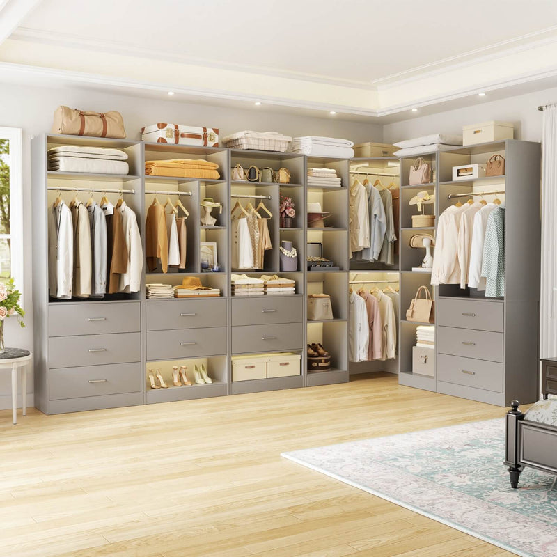 Heavy Duty Closet Organizer System 5-Piece Set, with 10 Drawers & 6 Hanging Rods