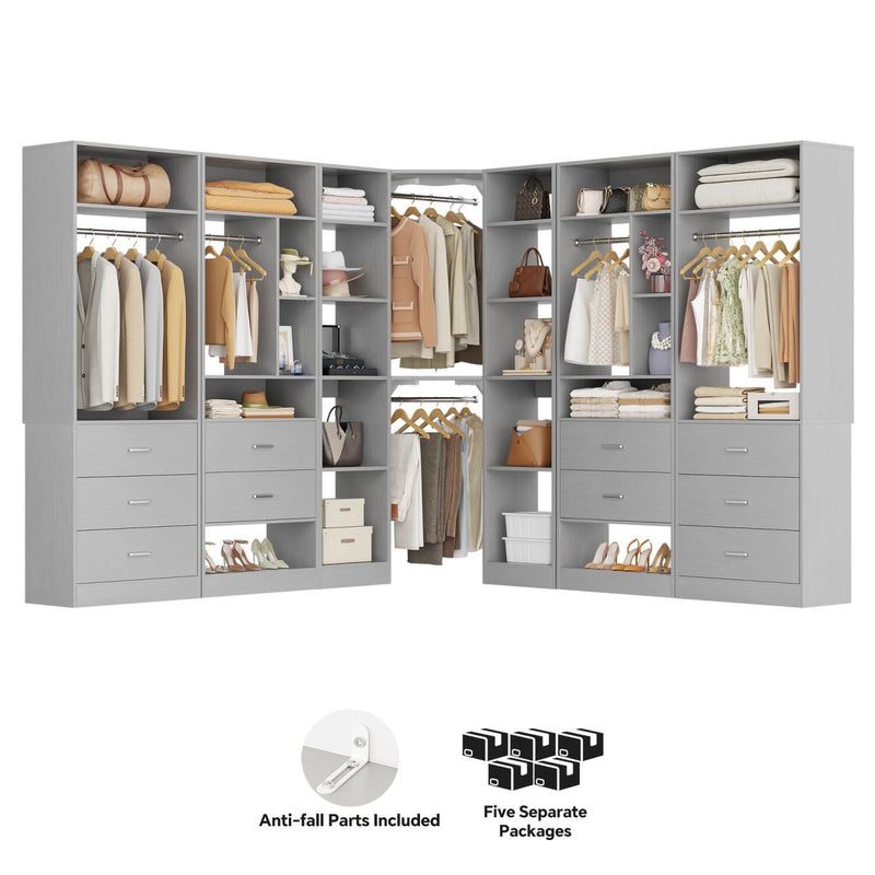 Heavy Duty Closet Organizer System 5-Piece Set, with 10 Drawers & 6 Hanging Rods
