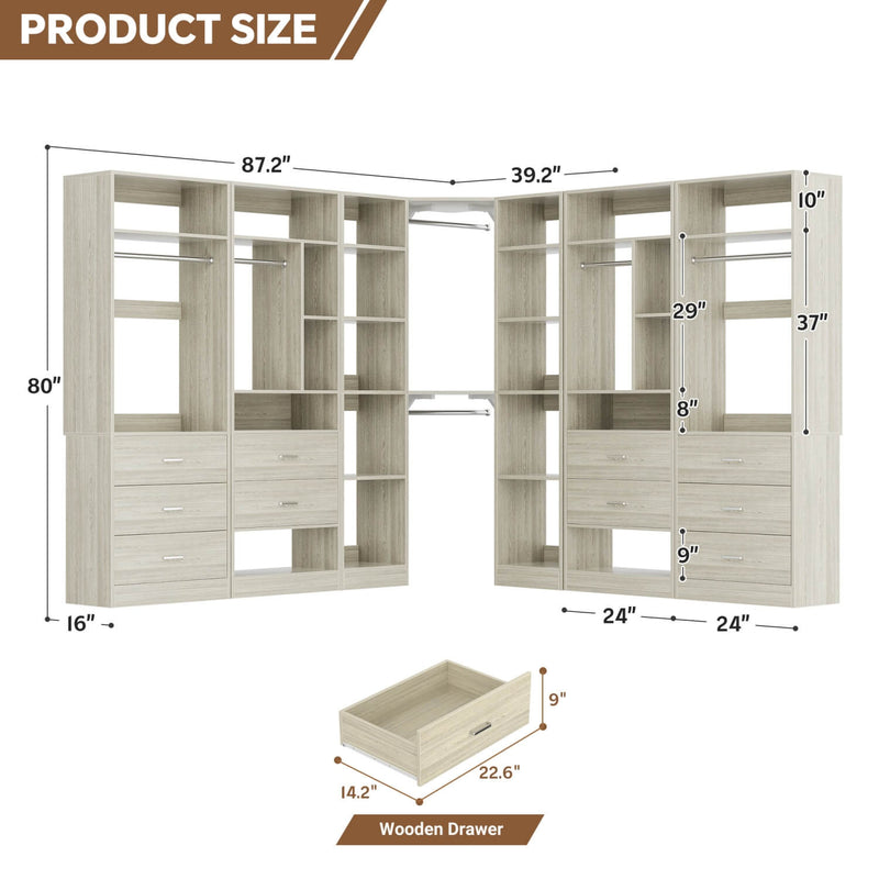 Heavy Duty Closet Organizer System 5-Piece Set, with 10 Drawers & 6 Hanging Rods