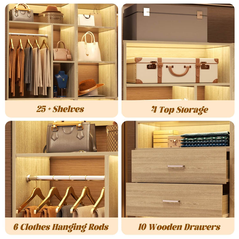 Heavy Duty Closet Organizer System 5-Piece Set, with 10 Drawers & 6 Hanging Rods