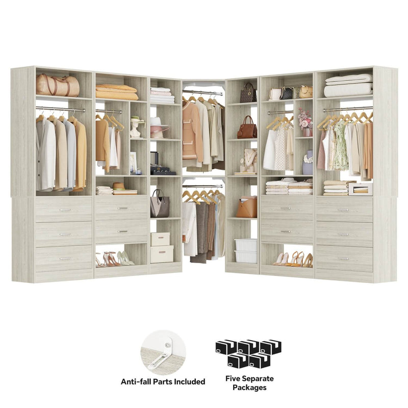 Heavy Duty Closet Organizer System 5-Piece Set, with 10 Drawers & 6 Hanging Rods