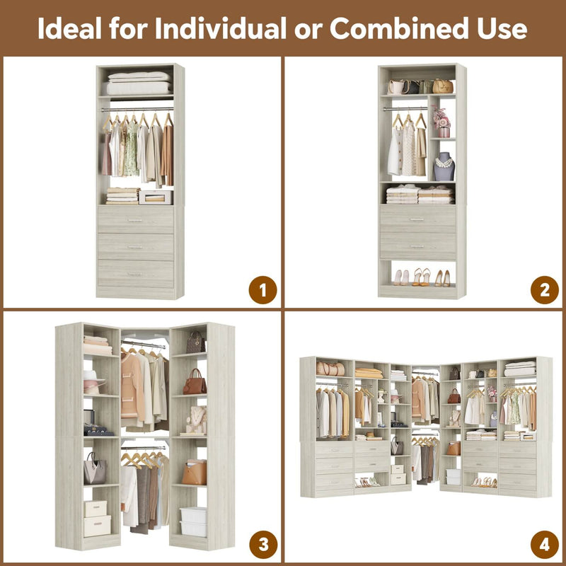 Heavy Duty Closet Organizer System 5-Piece Set, with 10 Drawers & 6 Hanging Rods