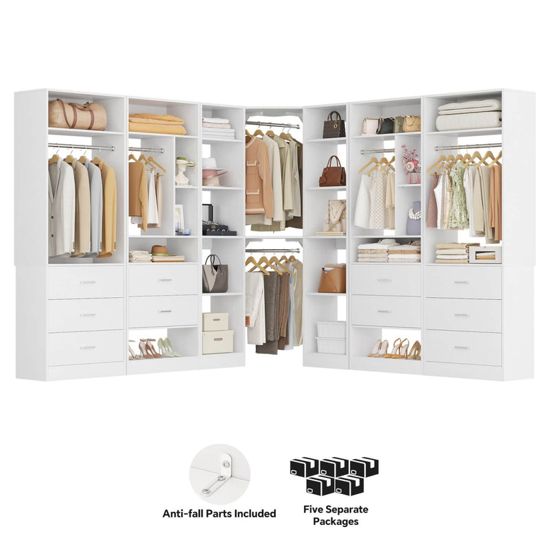 Heavy Duty Closet Organizer System 5-Piece Set, with 10 Drawers & 6 Hanging Rods