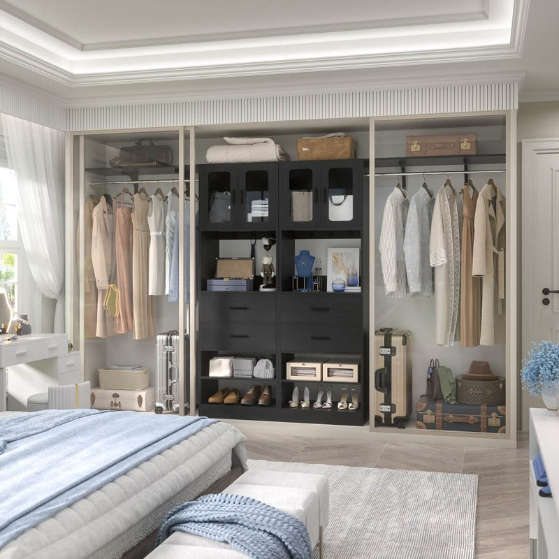 5FT Closet System with 3 Wooden Drawers, Hanging Rod, and Storage Cabinet