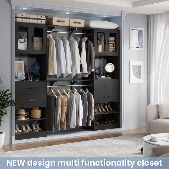 5FT Closet System with 3 Wooden Drawers, Hanging Rod, and Storage Cabinet