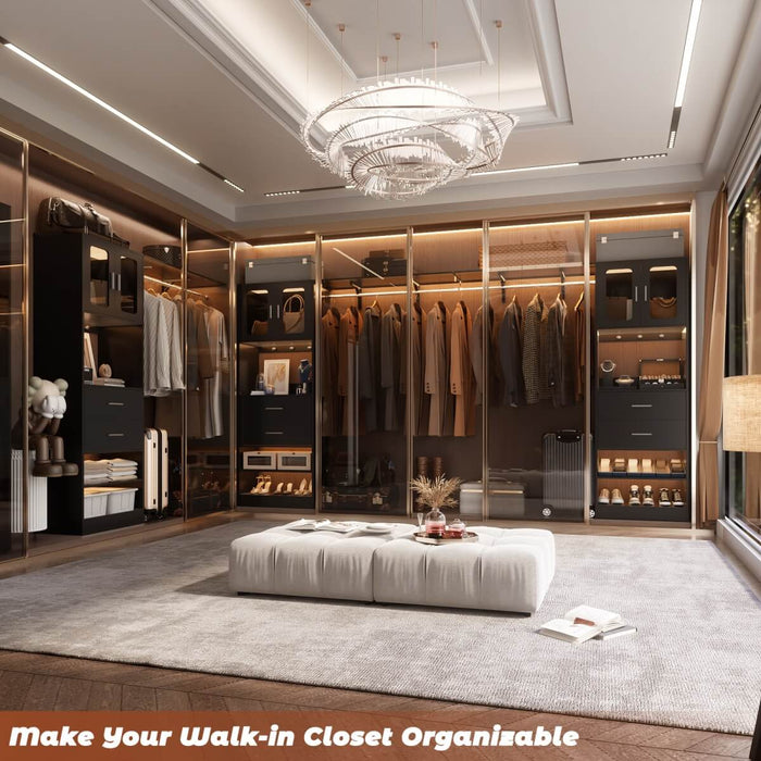 5FT Closet System with 3 Wooden Drawers, Hanging Rod, and Storage Cabinet
