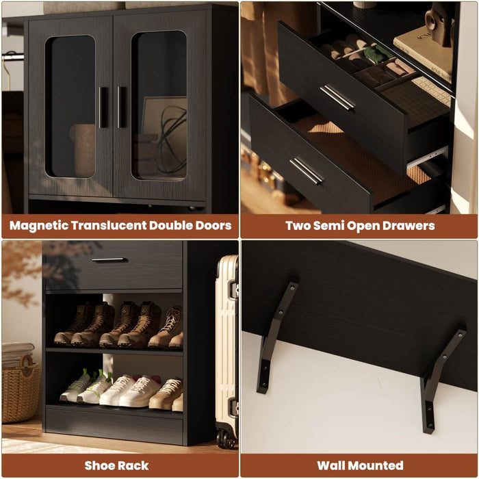 5FT Closet System with 3 Wooden Drawers, Hanging Rod, and Storage Cabinet