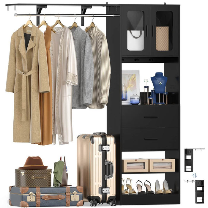 5FT Closet System with 3 Wooden Drawers, Hanging Rod, and Storage Cabinet