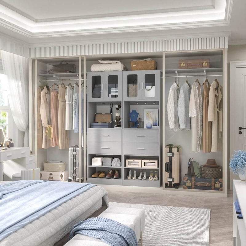 5FT Closet System with 3 Wooden Drawers, Hanging Rod, and Storage Cabinet