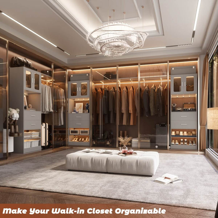 5FT Closet System with 3 Wooden Drawers, Hanging Rod, and Storage Cabinet