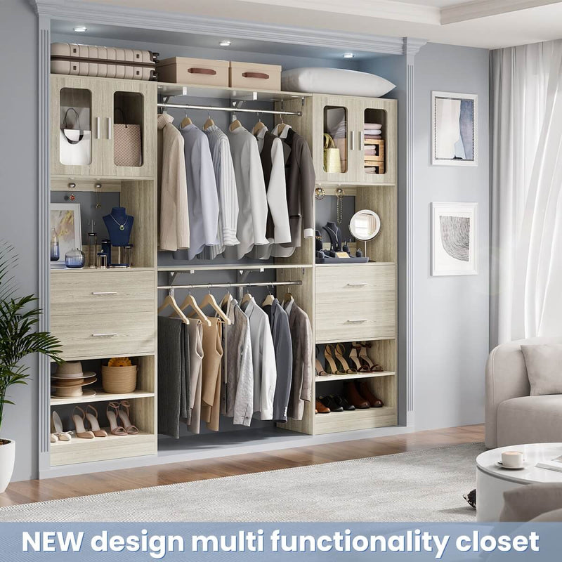5FT Closet System with 3 Wooden Drawers, Hanging Rod, and Storage Cabinet
