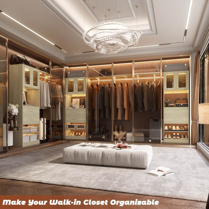 5FT Closet System with 3 Wooden Drawers, Hanging Rod, and Storage Cabinet