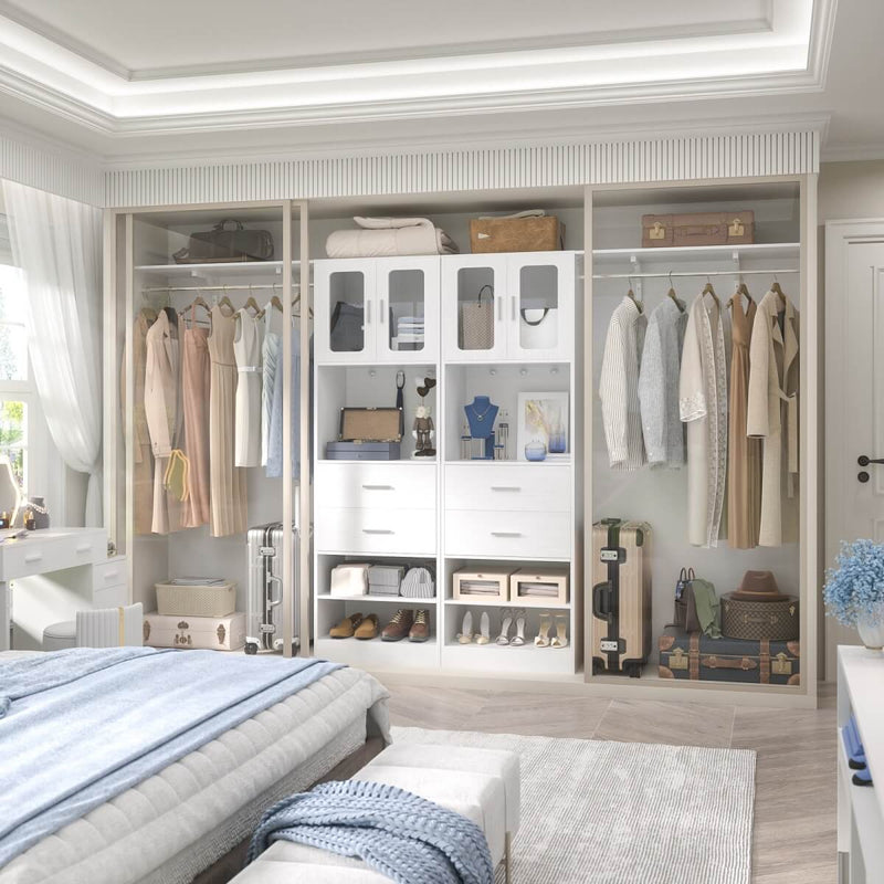 5FT Closet System with 3 Wooden Drawers, Hanging Rod, and Storage Cabinet