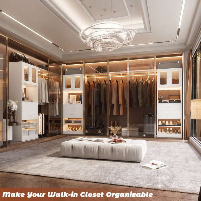 5FT Closet System with 3 Wooden Drawers, Hanging Rod, and Storage Cabinet