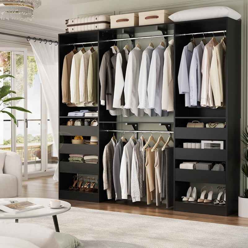 5FT Closet System with 3 Wooden Drawers & Hanging Rod, Reversible