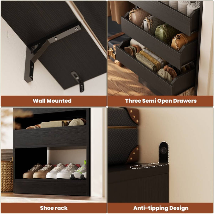 5FT Closet System with 3 Wooden Drawers & Hanging Rod, Reversible