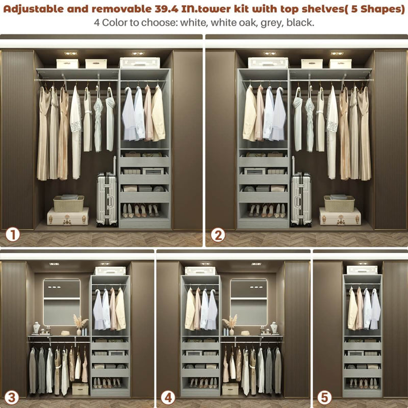 5FT Closet System with 3 Wooden Drawers & Hanging Rod, Reversible
