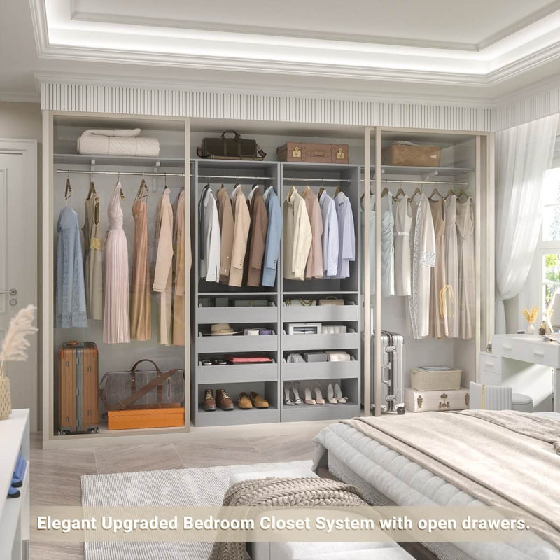 5FT Closet System with 3 Wooden Drawers & Hanging Rod, Reversible