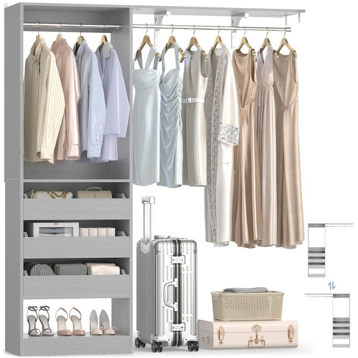 5FT Closet System with 3 Wooden Drawers & Hanging Rod, Reversible
