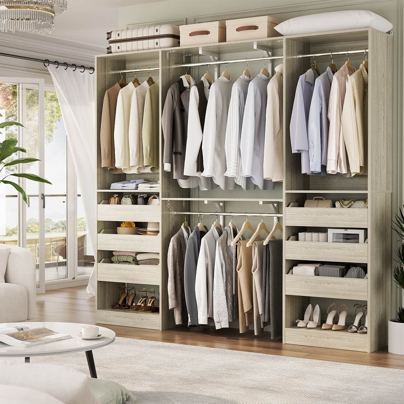 5FT Closet System with 3 Wooden Drawers & Hanging Rod, Reversible