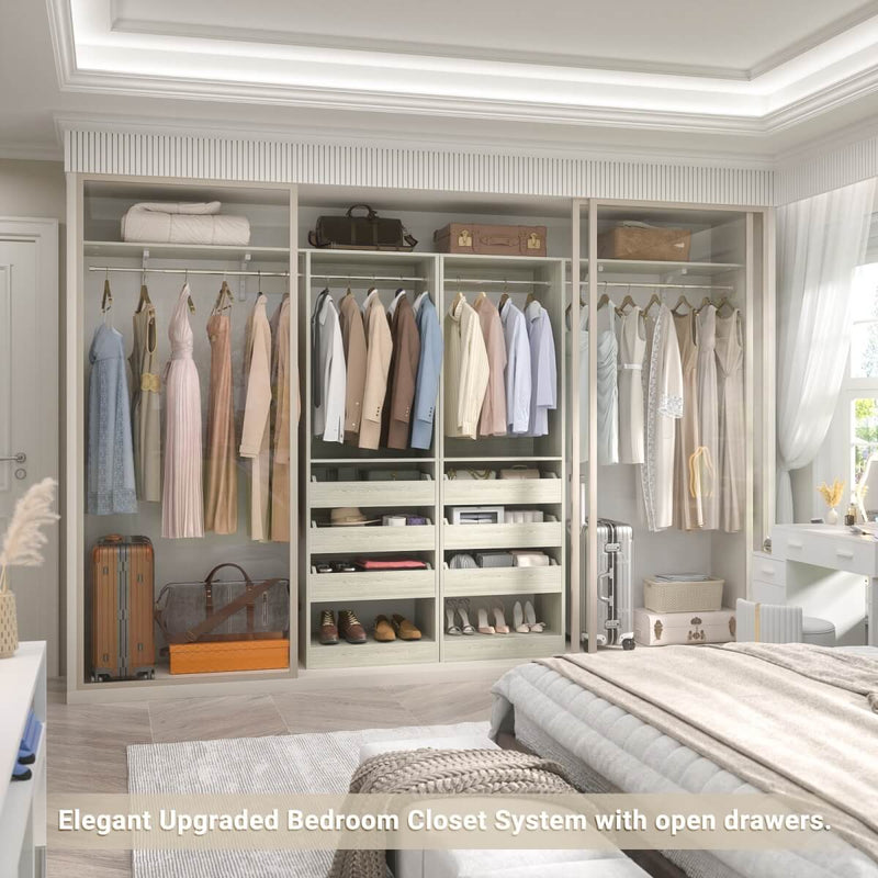 5FT Closet System with 3 Wooden Drawers & Hanging Rod, Reversible
