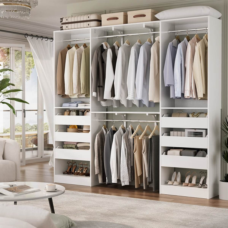 5FT Closet System with 3 Wooden Drawers & Hanging Rod, Reversible