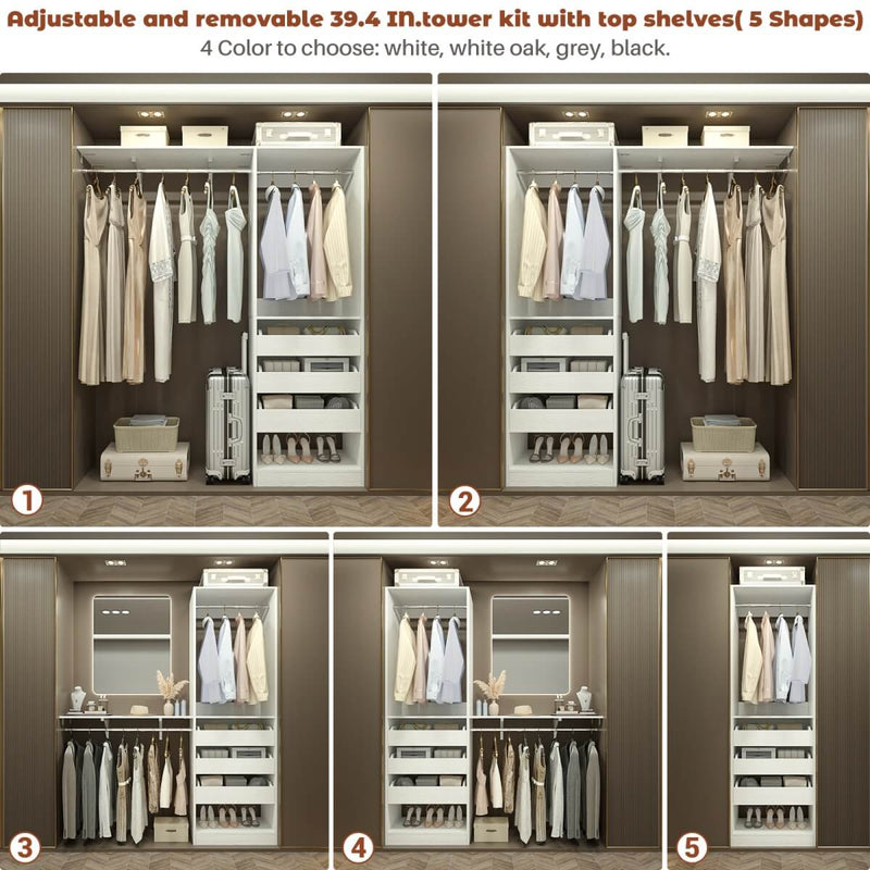 5FT Closet System with 3 Wooden Drawers & Hanging Rod, Reversible