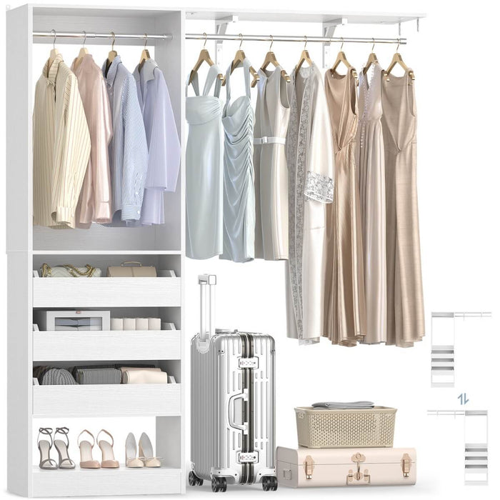 5FT Closet System with 3 Wooden Drawers & Hanging Rod, Reversible