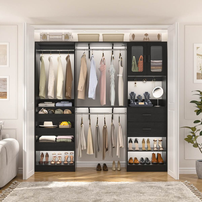 120 inch Closet System with 2 Sets, with 5 Drawers, 3 Hanging Rods, Reversible