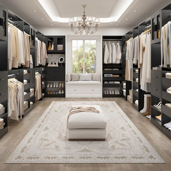 120 inch Closet System with 2 Sets, with 5 Drawers, 3 Hanging Rods, Reversible