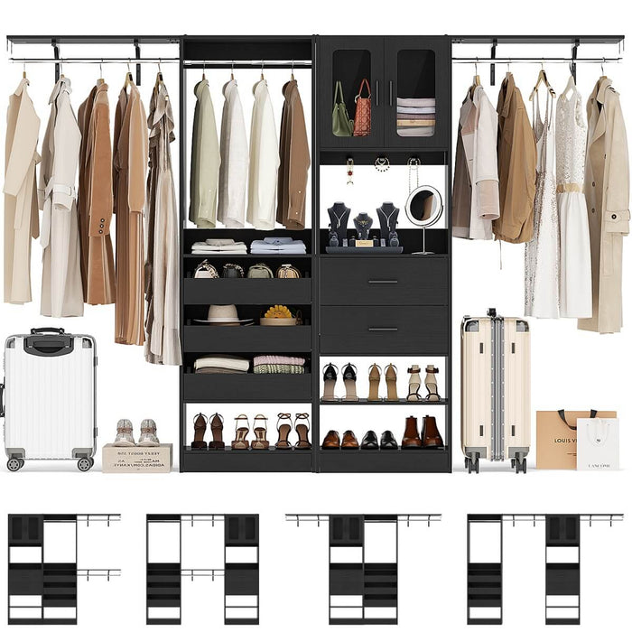 120 inch Closet System with 2 Sets, with 5 Drawers, 3 Hanging Rods, Reversible