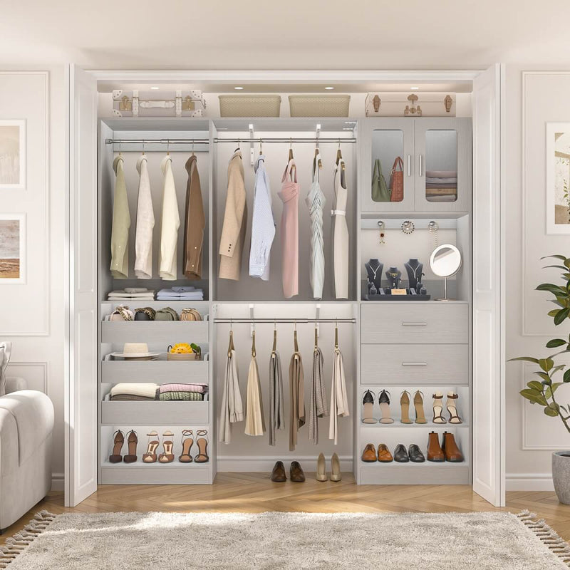 120 inch Closet System with 2 Sets, with 5 Drawers, 3 Hanging Rods, Reversible