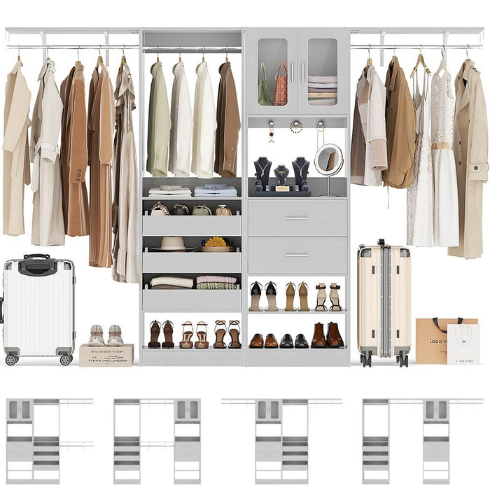 120 inch Closet System with 2 Sets, with 5 Drawers, 3 Hanging Rods, Reversible