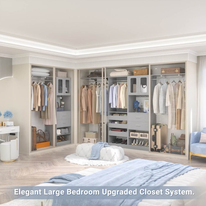 120 inch Closet System with 2 Sets, with 5 Drawers, 3 Hanging Rods, Reversible
