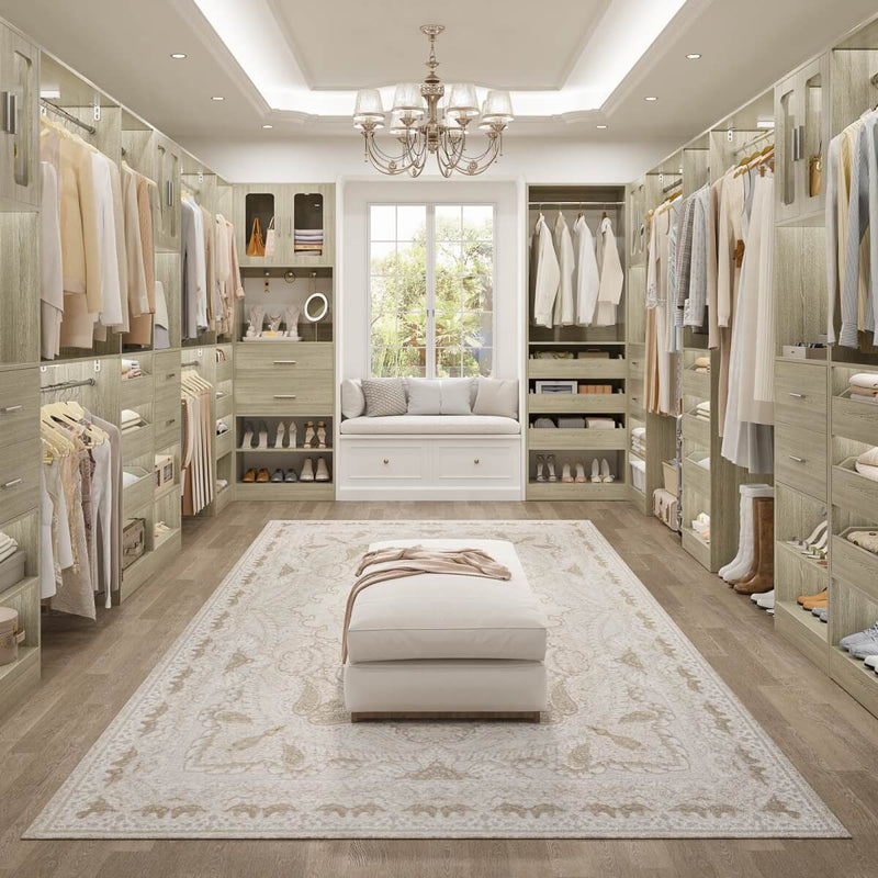 120 inch Closet System with 2 Sets, with 5 Drawers, 3 Hanging Rods, Reversible