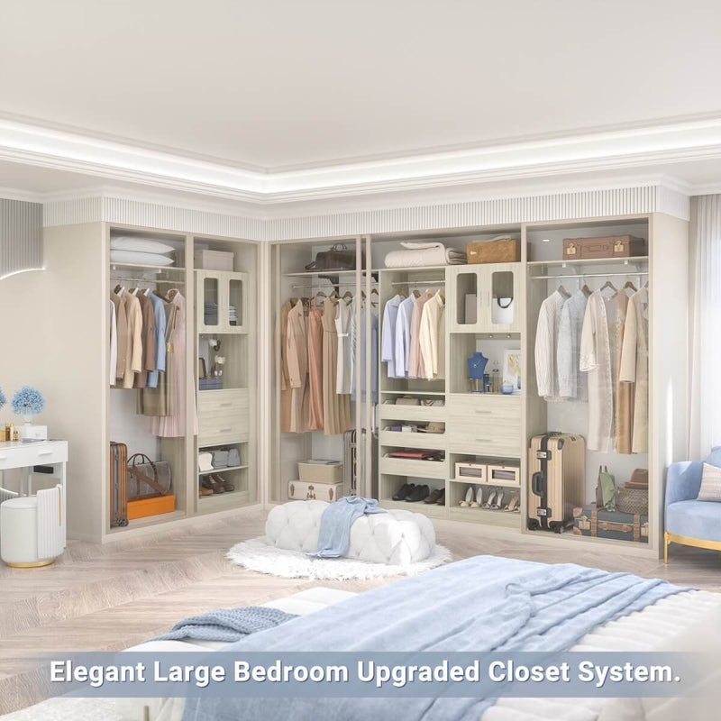 120 inch Closet System with 2 Sets, with 5 Drawers, 3 Hanging Rods, Reversible