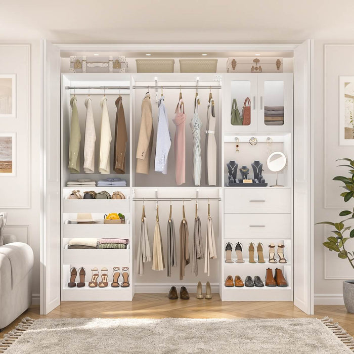 120 inch Closet System with 2 Sets, with 5 Drawers, 3 Hanging Rods, Reversible