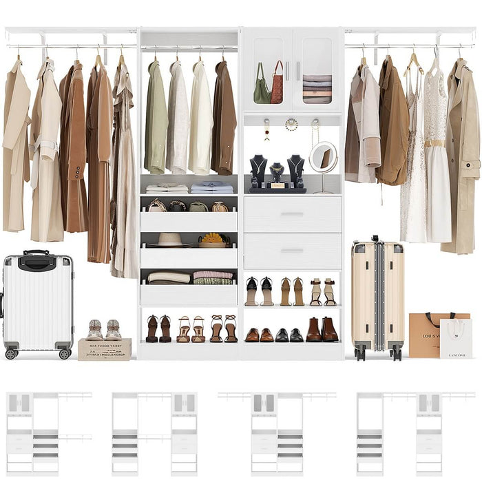 120 inch Closet System with 2 Sets, with 5 Drawers, 3 Hanging Rods, Reversible