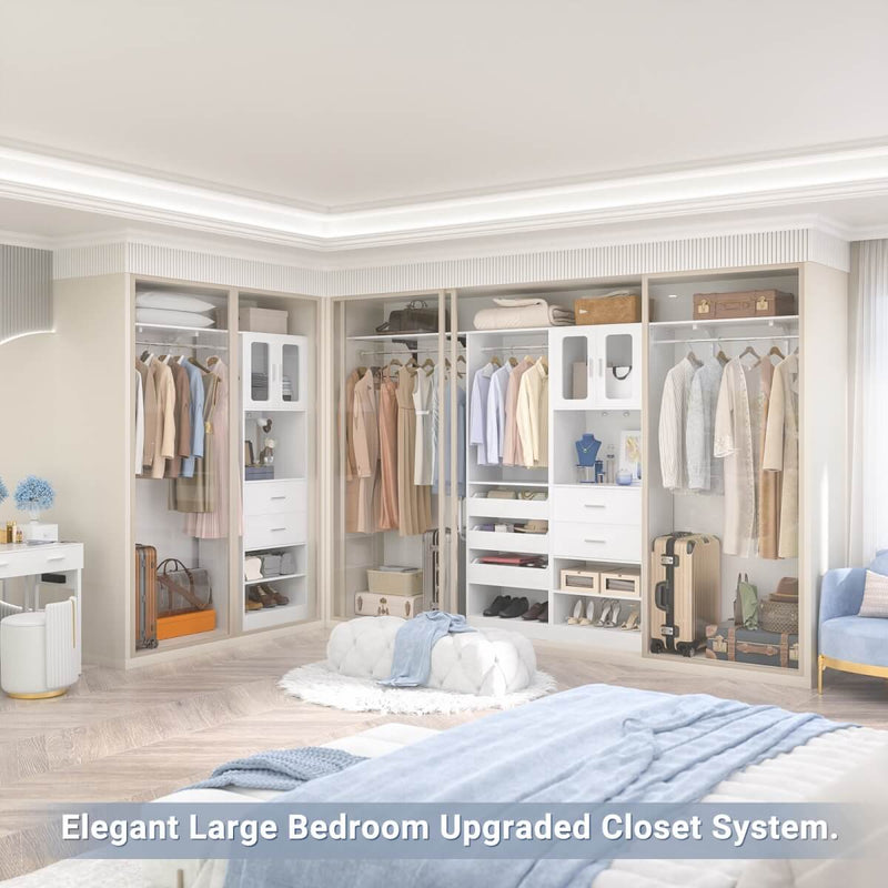 120 inch Closet System with 2 Sets, with 5 Drawers, 3 Hanging Rods, Reversible